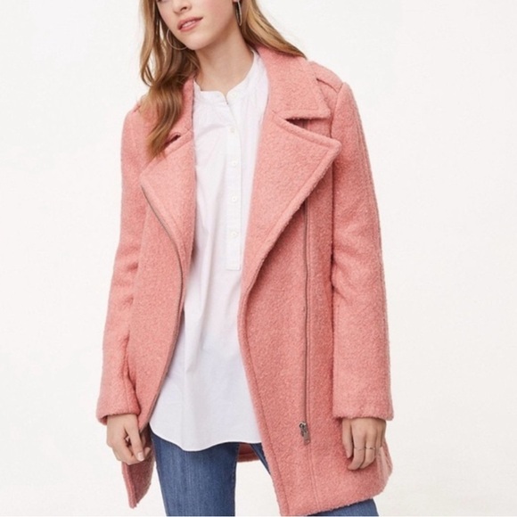 LOFT Textured Wool Moto Pea Coat Sutton Pink Medium - Picture 1 of 10